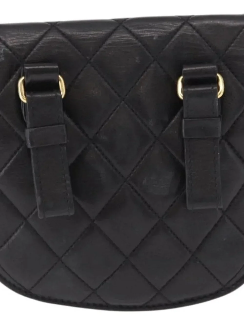 CHANEL Pouch Lamb Skin Black Gold CC Auth 165615